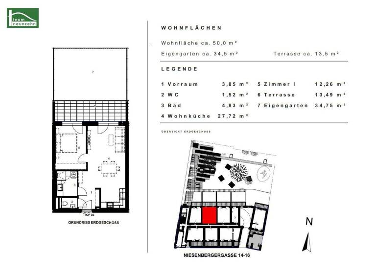 Wohnung zur Miete 565 € 2 Zimmer 50,2 m² EG frei ab 01.03.2026 Niesenbergergasse 14-16 Gries Graz 8020