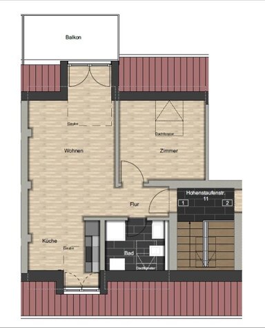 Wohnung zur Miete 737 € 2 Zimmer 57,1 m² 2. Geschoss frei ab 08.02.2025 Hohenstaufenstr. 11 Stadtwald / Gaffenberg Heilbronn 74074