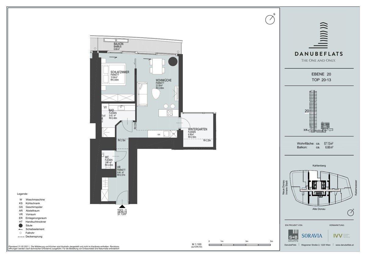 Wohnung zum Kauf 582.000 € 2 Zimmer 57,1 m²<br/>Wohnfläche 20.<br/>Geschoss Wien 1220