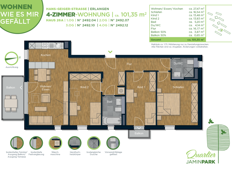 Wohnung zur Miete 1.571 € 4 Zimmer 101,4 m² 4. Geschoss frei ab sofort Hans-Geiger-Str. 26a Erlangen-Süd Erlangen 91052