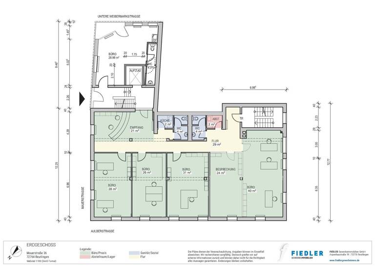 Bürofläche zur Miete provisionsfrei 211 m² Bürofläche Mauerstraße 36 Innenstadt Reutlingen 72764