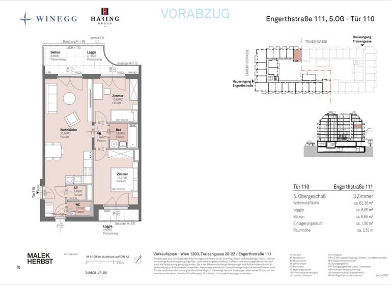 Wohnung zum Kauf - Erstbezug 453.300 € 3 Zimmer 63,4 m² 5. Geschoss Traisengasse 20-22 Wien 1200
