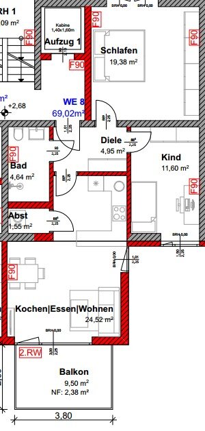 Wohnung zur Miete 621 € 2 Zimmer 69 m²<br/>Wohnfläche 2.<br/>Geschoss ab sofort<br/>Verfügbarkeit Beckstraße 26 Pappenheim Pappenheim 91788