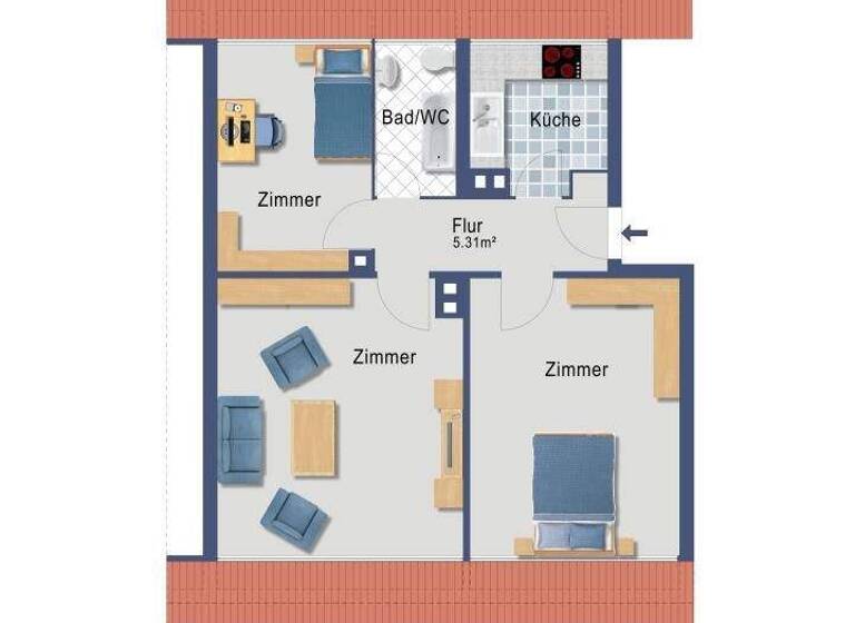 Wohnung zum Kauf provisionsfrei 231.000 € 2,5 Zimmer 61,7 m² 3. Geschoss Schleussnerstraße 24 Bad Homburg 61348