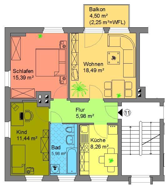 Wohnung zur Miete 394 € 3 Zimmer 67,8 m²<br/>Wohnfläche Jahnstraße 52 Lutherviertel 221 Chemnitz 09126