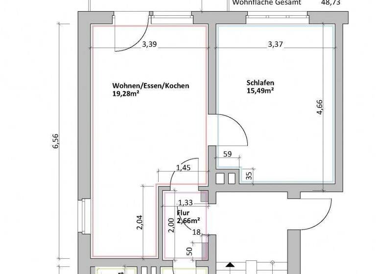Wohnung zur Miete 322 € 2 Zimmer 48,8 m² 2. Geschoss frei ab 01.05.2026 C.-von-Ossietzky-Str. 214 Gablenz Chemnitz 09127