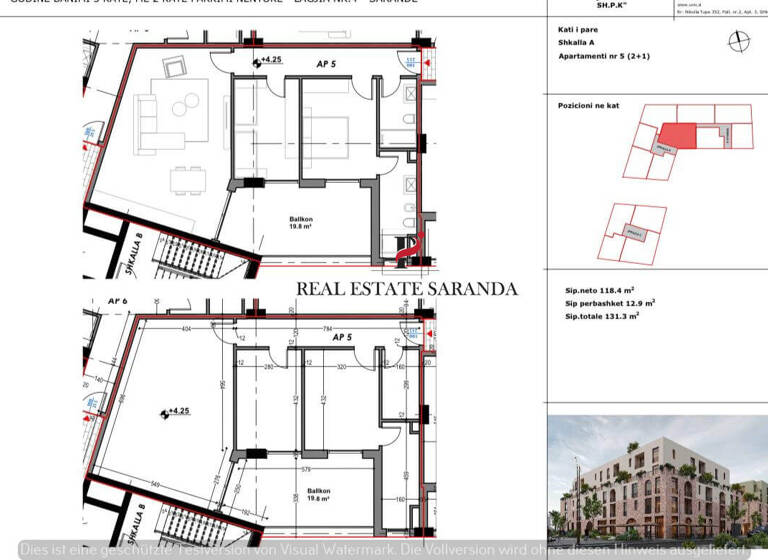 Wohnung zum Kauf 190.385 € 2 Zimmer 131,3 m² 1. Geschoss Saranda 9701