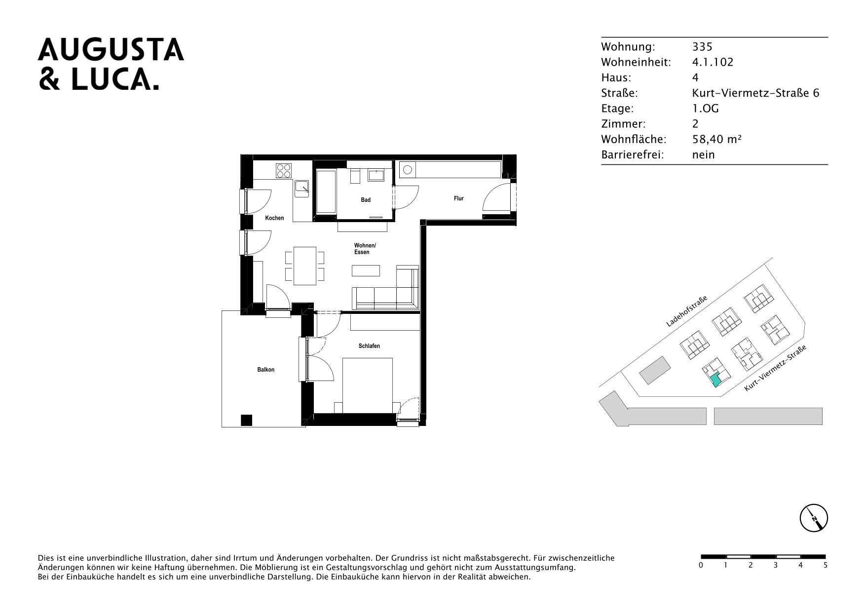 Wohnung zur Miete 1.070 € 2 Zimmer 58,4 m²<br/>Wohnfläche 1.<br/>Geschoss ab sofort<br/>Verfügbarkeit Kurt-Viermetz-Straße 6 Bahnhofs- und Bismarckviertel Augsburg 86150