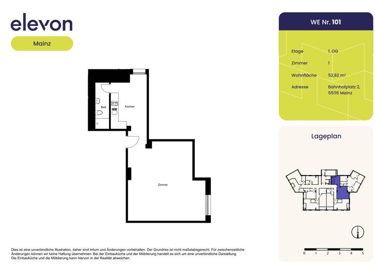Studio zur Miete 1.020 € 1 Zimmer 52,8 m² 1. Geschoss Bahnhofplatz 2 Neustadt Mainz 55116