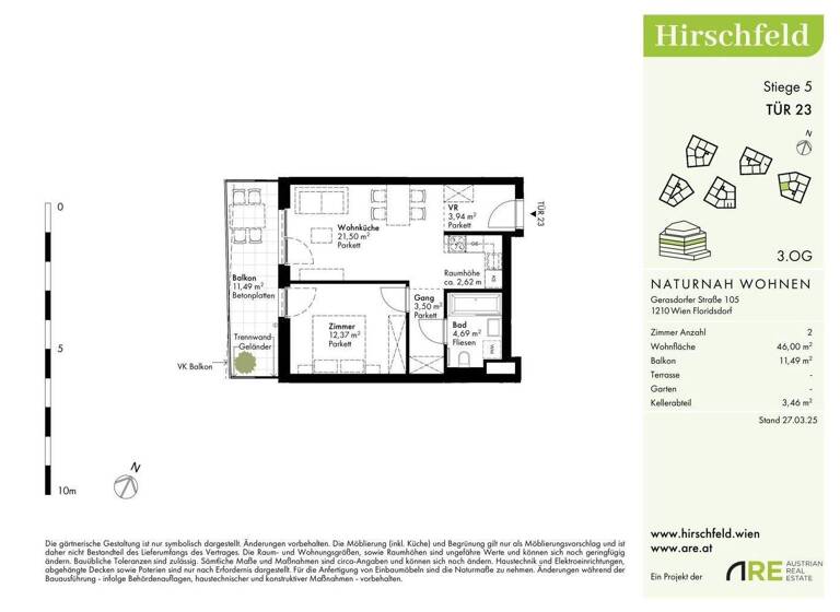 Wohnung zum Kauf - Erstbezug 285.000 € 2 Zimmer 46 m² 3. Geschoss Wien 1210