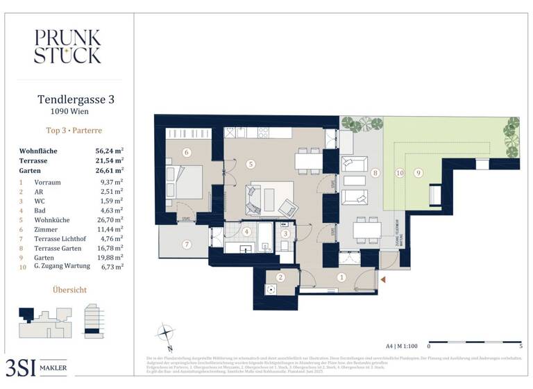 Wohnung zum Kauf - Erstbezug 509.000 € 2 Zimmer 56,2 m² EG Tendlergasse 3 Wien 1090