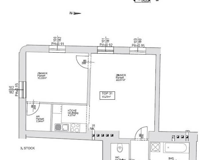 Wohnung zur Miete 504 € 2 Zimmer 57,2 m² 3. Geschoss Märzstraße 116 Wien 1150