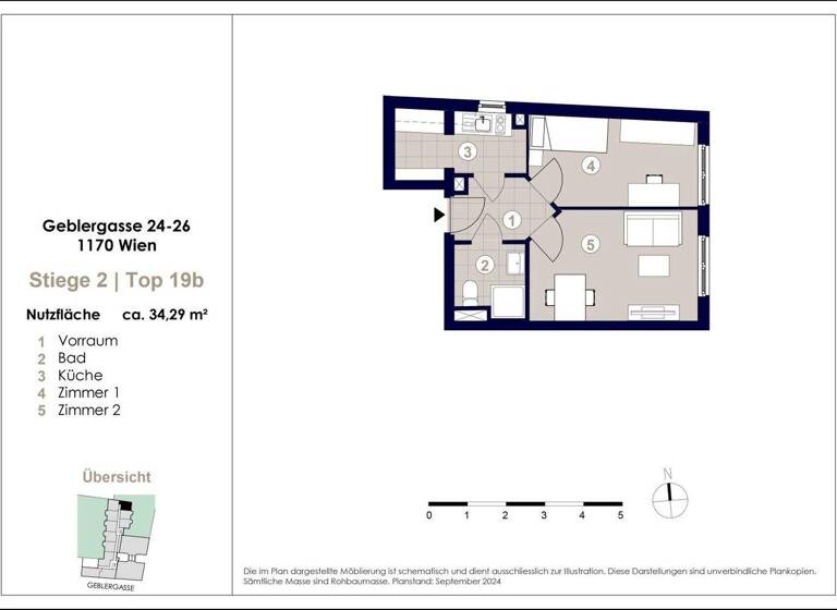 Studio zur Miete 724 € 2 Zimmer 34,3 m² 2. Geschoss Wien 1170