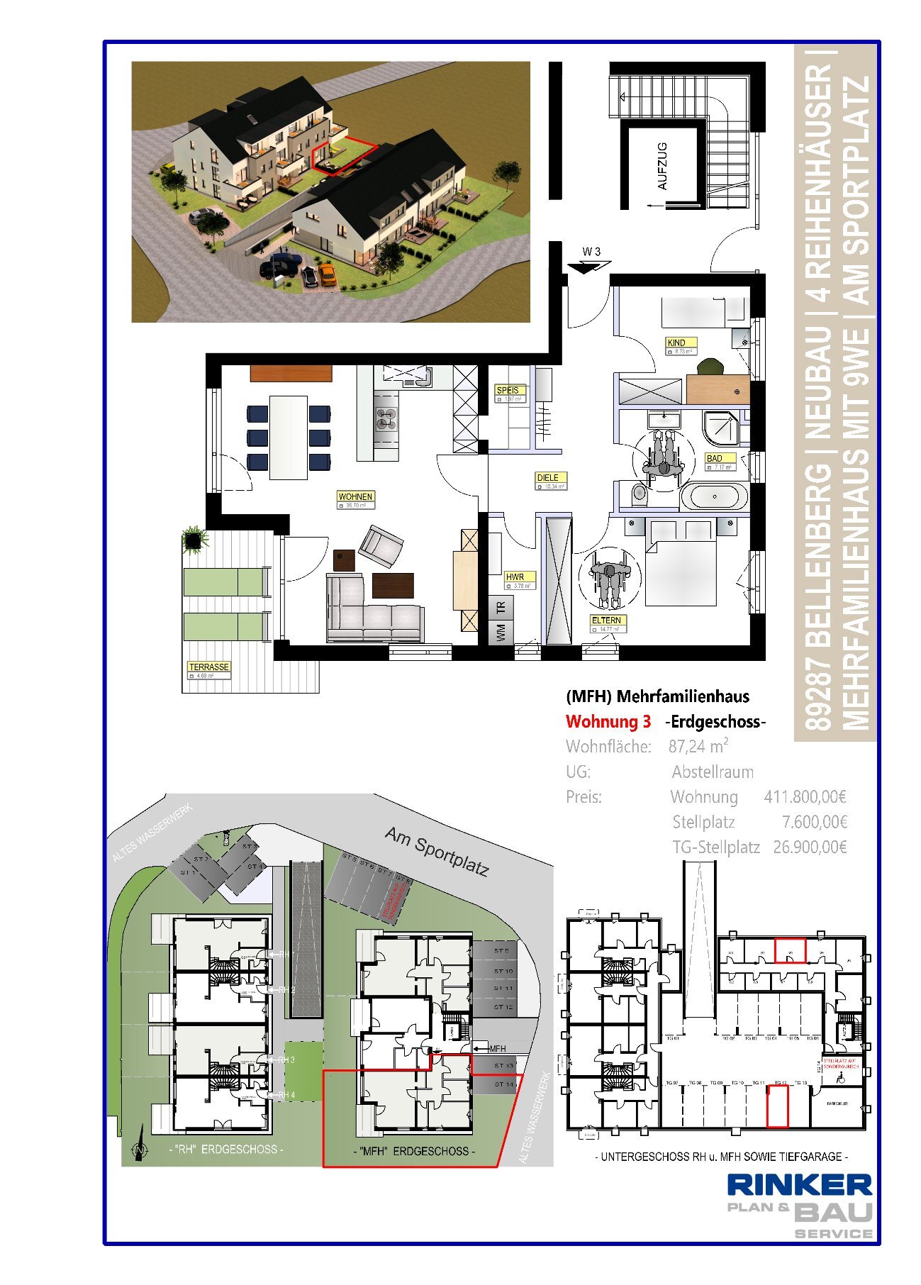 Wohnung zum Kauf provisionsfrei 411.800 € 3 Zimmer 88 m²<br/>Wohnfläche EG<br/>Geschoss Am Sportplatz 8 Bellenberg 89287