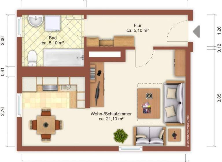 Studio zur Miete 295 € 1 Zimmer 31,8 m² 3. Geschoss Merseburger Str. 240 Damaschkestraße Halle 06130