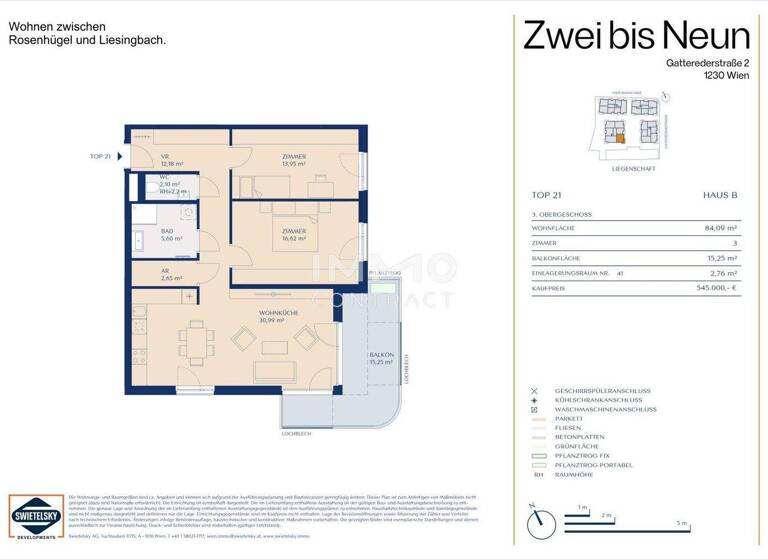 Wohnung zum Kauf - Erstbezug provisionsfrei 545.000 € 3 Zimmer 84,1 m² 3. Geschoss Wien 1230