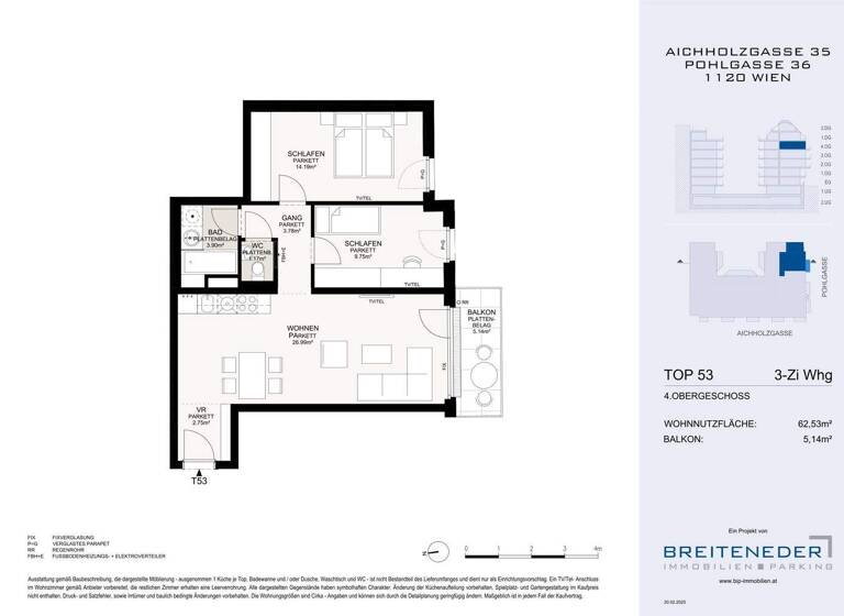 Wohnung zum Kauf - Erstbezug 479.000 € 3 Zimmer 62,5 m² 4. Geschoss Wien 1120
