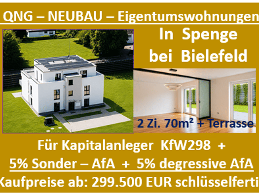 Terrassenwohnung zum Kauf - Erstbezug provisionsfrei als Kapitalanlage geeignet 295.500 € 2 Zimmer 70 m² Innenstadt Bielefeld 33602