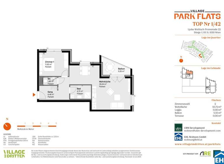 Wohnung zum Kauf - Erstbezug 513.000 € 2 Zimmer 55,7 m² 9. Geschoss Ljuba-Welitsch-Promenade 22 Wien 1030