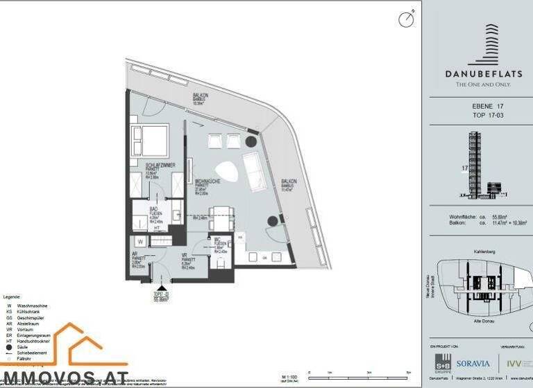 Terrassenwohnung zum Kauf - Erstbezug 595.000 € 2 Zimmer 55,9 m² Wien 22.,Donaustadt 1220