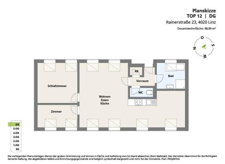 Wohnung zur Miete 1.055 € 3 Zimmer 99 m² 5. Geschoss Rainerstraße 23 Linz 4020