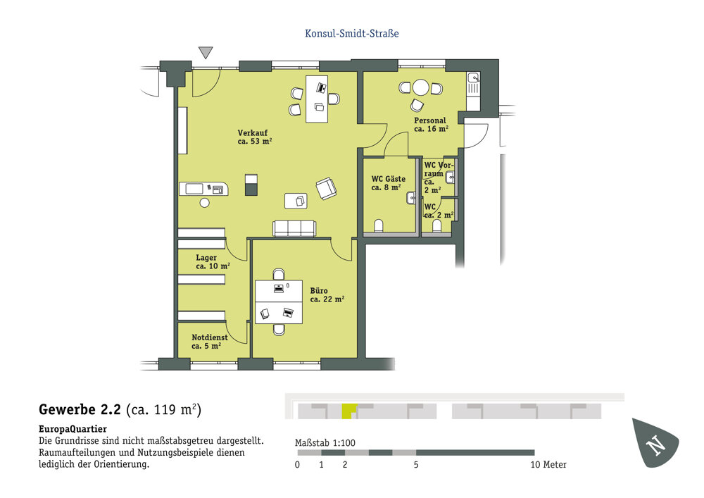 Bürofläche zur Miete 1 Zimmer 119,1 m²<br/>Bürofläche Konsul-Smidt-Straße 40 Häfen - Handelshäfen Bremen 28217