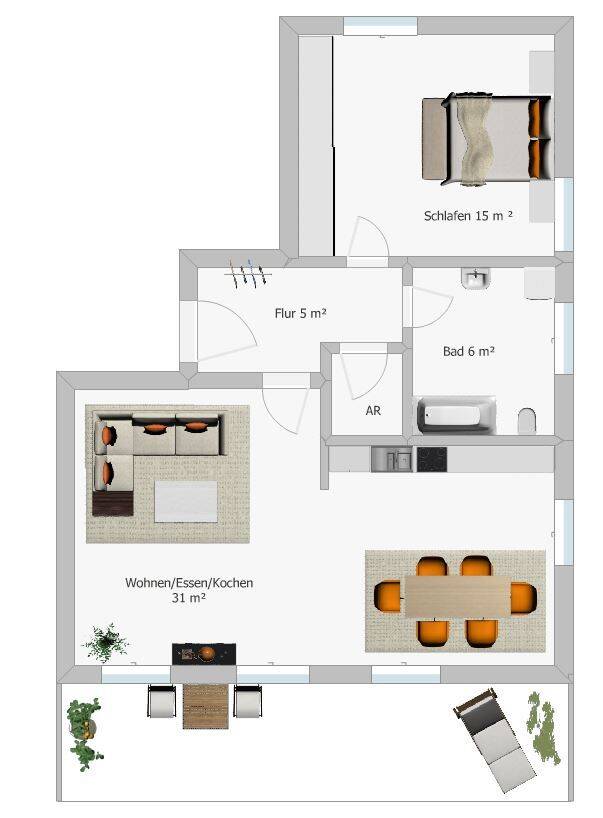 Immobilie in Bodenkirchen - Helle 2-Zimmer-Terrassenwohnung mit Garage und Gemeinschaftsgarten - Bild 1