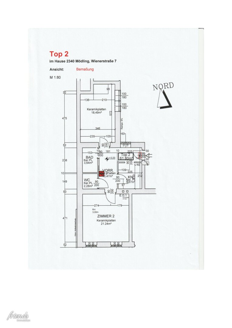 Wohnung zur Miete 670 € 2 Zimmer 61,8 m²<br/>Wohnfläche EG<br/>Geschoss Wiener Straße Mödling 2340