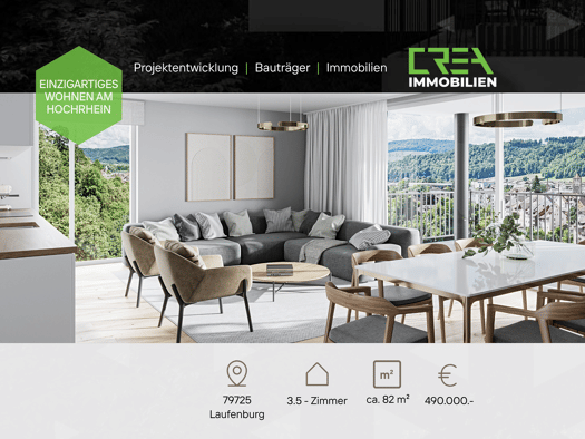 Wohnung zum Kauf - Neubau provisionsfrei 490.000 € 2,5 Zimmer 83 m² 2. Geschoss frei ab sofort Säckinger Straße 9 Laufenburg Laufenburg (Baden) 79725