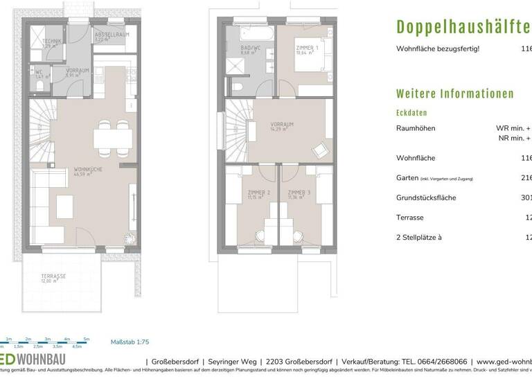 Doppelhaushälfte zum Kauf 591.600 € 4 Zimmer 116,5 m² 302 m² Grundstück Seyeringer Weg Großebersdorf 2203