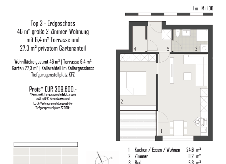 Wohnung zum Kauf - Erstbezug provisionsfrei 299.000 € 2 Zimmer 46 m² EG Rehmen 261 Au 6883