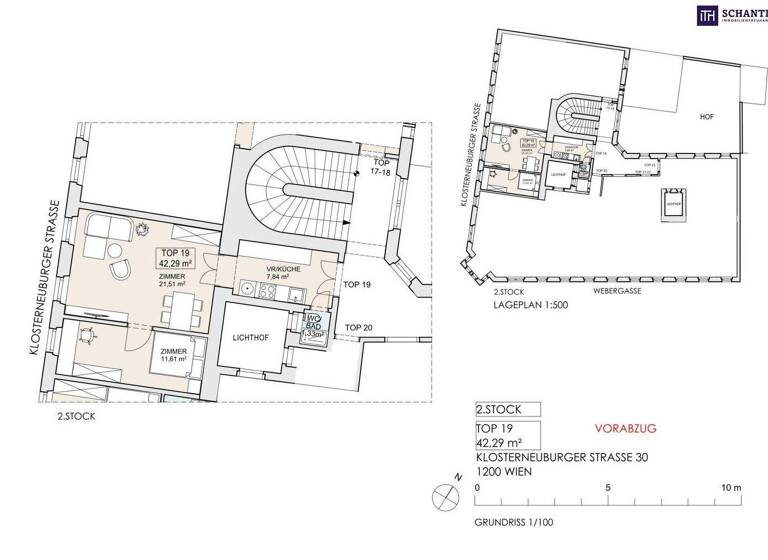 Wohnung zum Kauf 219.000 € 2 Zimmer 42,3 m² 2. Geschoss Klosterneuburger Straße Wien 1200
