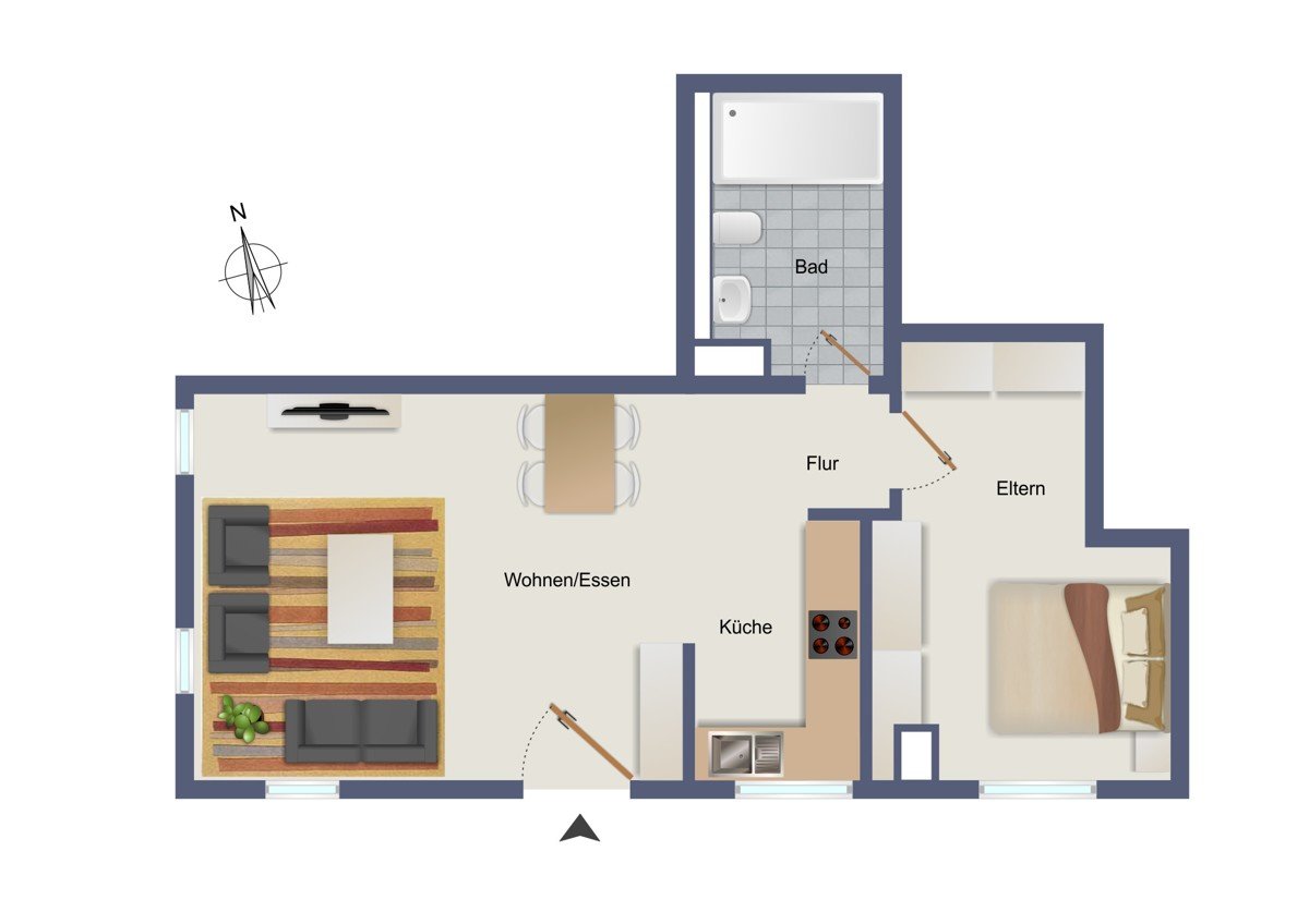 Wohnung zum Kauf provisionsfrei 225.000 € 2 Zimmer 43,5 m²<br/>Wohnfläche 1.<br/>Geschoss Esslinger Straße 42 Unterensingen 72669