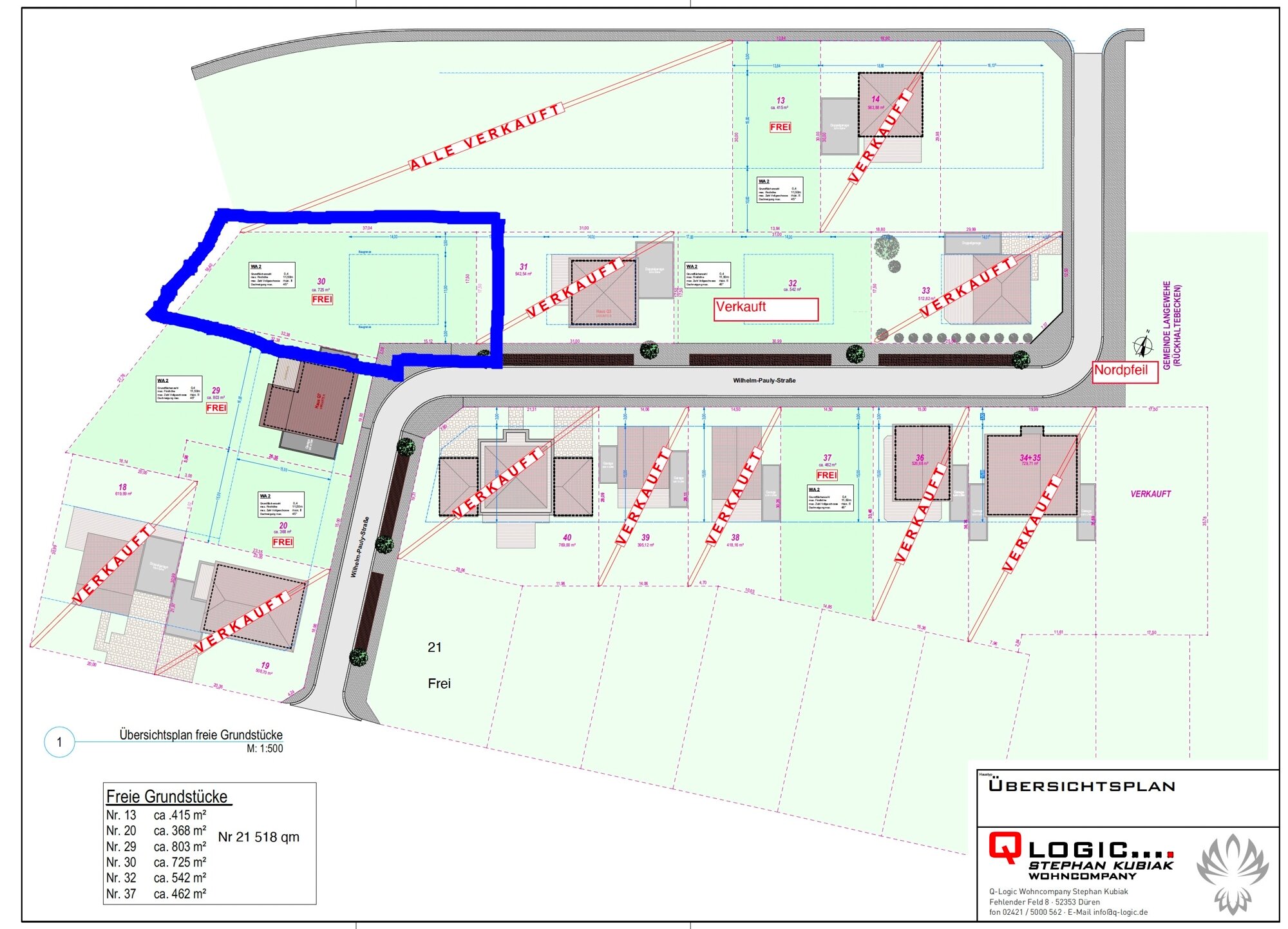 Grundstück zum Kauf 278.000 € 725 m²<br/>Grundstück Herrengarten 00 Obergeich Langerwehe / Obergeich 52379