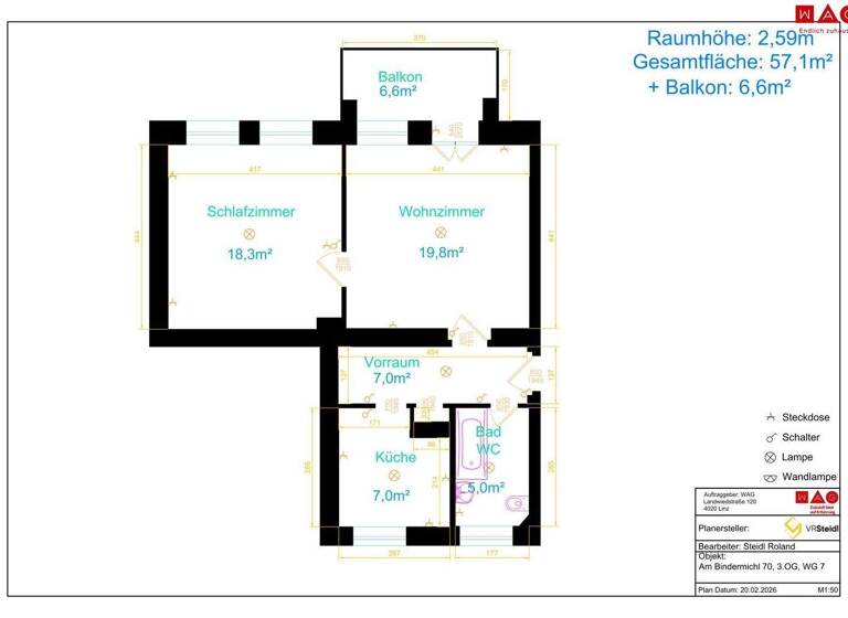 Wohnung zur Miete 527 € 2 Zimmer 57,1 m² frei ab 01.04.2026 Am Bindermichl 70 Waldegg Linz 4020