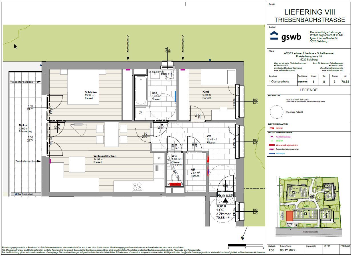 Wohnung zum Kauf provisionsfrei 479.156 € 3 Zimmer 70,9 m²<br/>Wohnfläche 1.<br/>Geschoss Triebenbachstraße 22 Liefering II Salzburg(Stadt) 5020