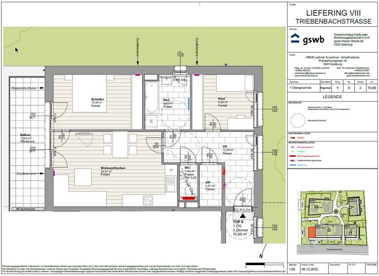 Wohnung zum Kauf - Erstbezug provisionsfrei 479.156 € 3 Zimmer 70,9 m² 1. Geschoss Triebenbachstraße 22 Liefering II Salzburg(Stadt) 5020