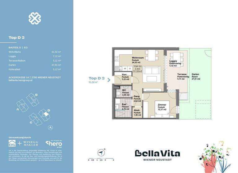 Wohnung zum Kauf provisionsfrei 239.163 € 2 Zimmer 51,5 m² EG Ackergasse 14 Wiener Neustadt 2700