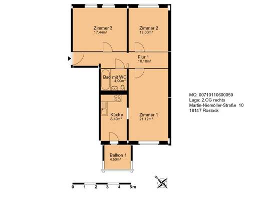 Wohnung zur Miete 460 € 3 Zimmer 72,7 m² 2. Geschoss frei ab 01.09.2026 Martin-Niemöller-Straße 10 Toitenwinkel Rostock 18147