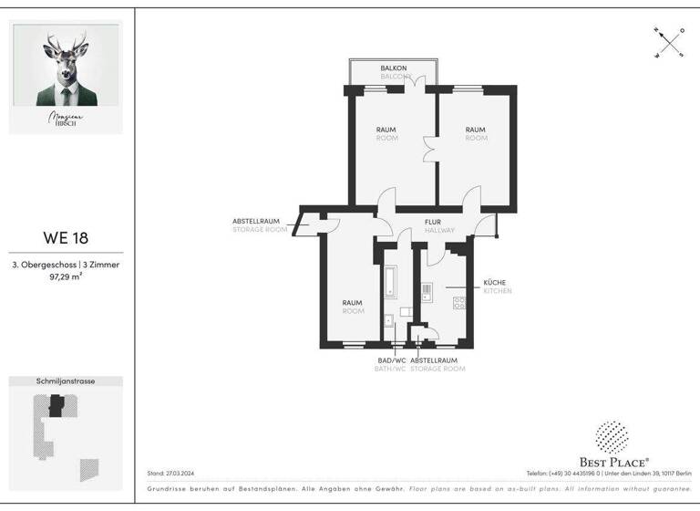 Wohnung zum Kauf provisionsfrei 525.000 € 3 Zimmer 97,3 m² 3. Geschoss Schmiljanstraße 8 Friedenau Berlin 12161