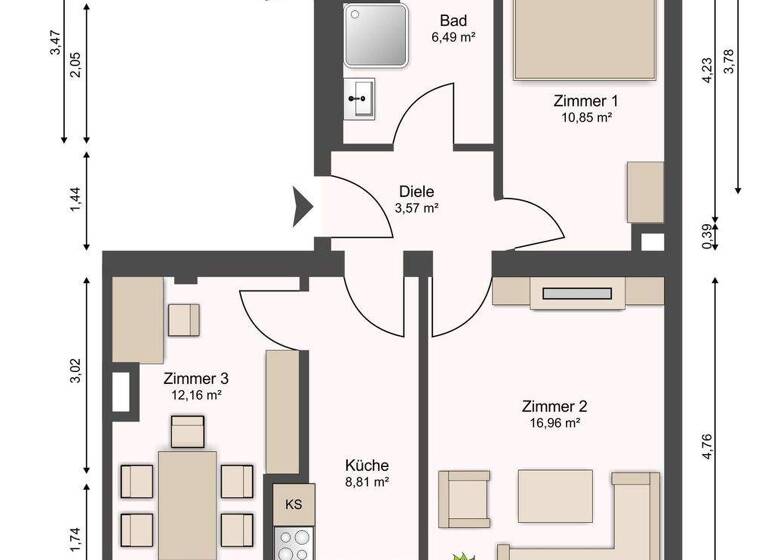 Wohnung zum Kauf 155.000 € 3 Zimmer 59,8 m² 2. Geschoss frei ab 01.05.2026 Gohlis-Süd Leipzig 04155