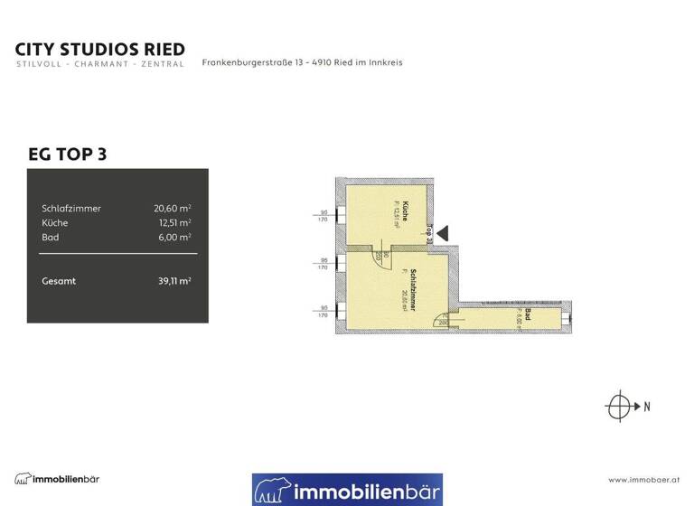 Wohnung zum Kauf 105.000 € 2 Zimmer 39,1 m² EG Frankenburger-Straße 13 Ried im Innkreis 4910