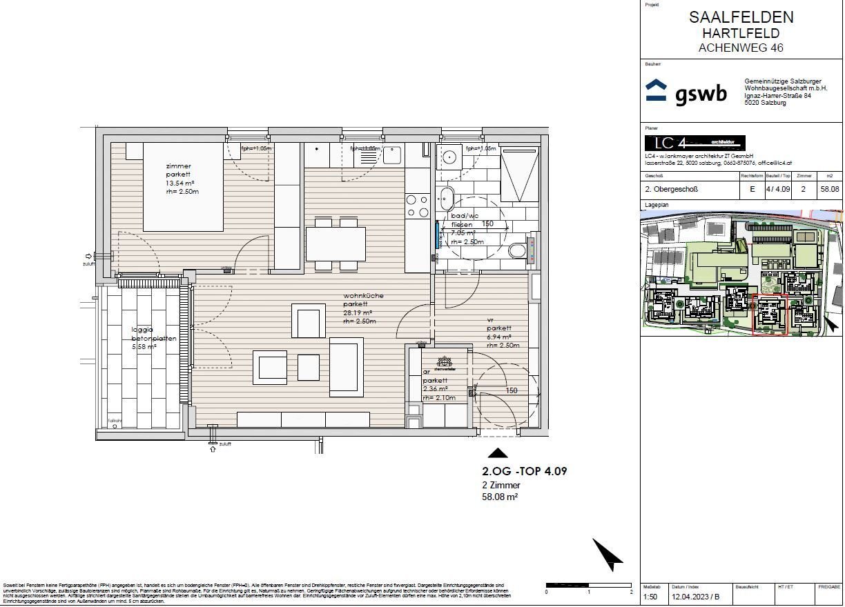 Wohnung zum Kauf provisionsfrei 348.821 € 2 Zimmer 58,1 m²<br/>Wohnfläche 2.<br/>Geschoss Achenweg 46 Saalfelden am Steinernen Meer 5760