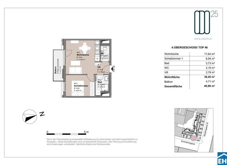 Wohnung zur Miete - Erstbezug 777 € 2 Zimmer 36,3 m² 4. Geschoss frei ab 01.07.2026 Odoakergasse 25 Wien 1160