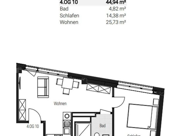 Wohnung zur Miete - Erstbezug 976 € 2 Zimmer 44,9 m² 4. Geschoss Steinbühler Straße 4-6 Tafelhof Nürnberg 90443