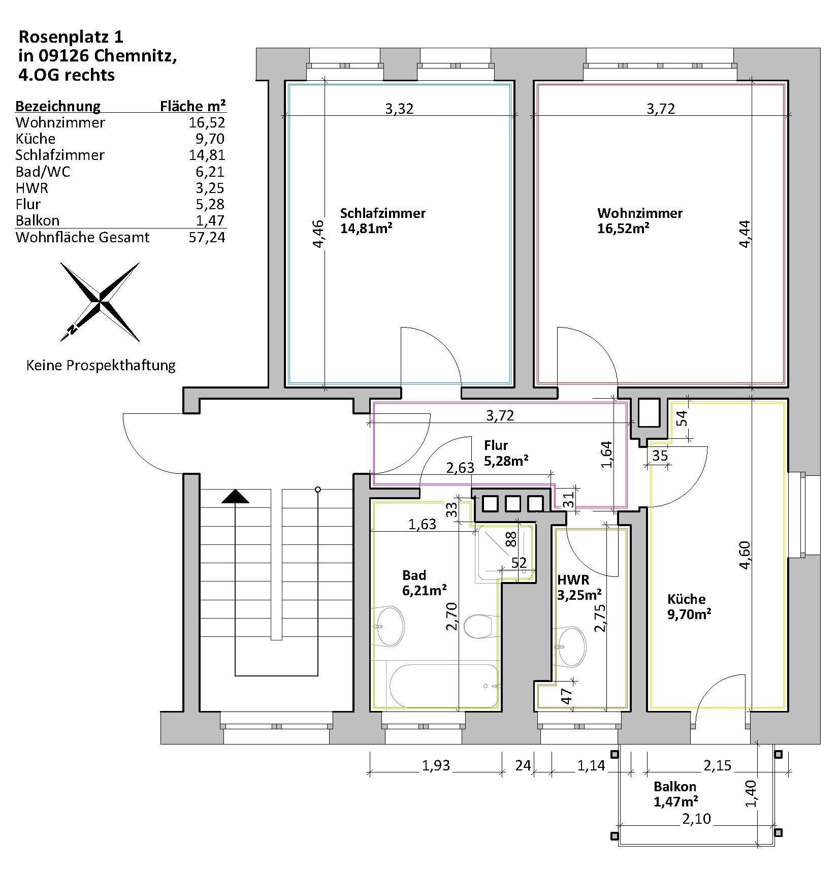 Wohnung zur Miete 426 € 2 Zimmer 57,2 m²<br/>Wohnfläche 4.<br/>Geschoss Rosenplatz 1 Bernsdorf 420 Chemnitz 09126