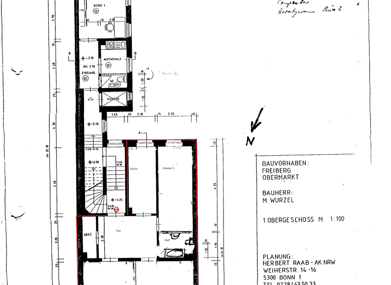 Wohnung zur Miete 640 € 3 Zimmer 100,1 m² 3. Geschoss frei ab sofort Obermarkt 3 Freiberg 09599