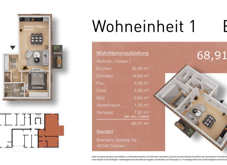 Wohnung zum Kauf - Erstbezug provisionsfrei 231.650 € 2 Zimmer 53,8 m² Dülmen 48249