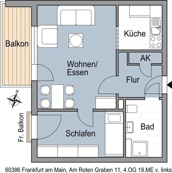 Wohnung zur Miete 607,53 € 1,5 Zimmer 46,1 m²<br/>Wohnfläche 4.<br/>Geschoss 02.11.2024<br/>Verfügbarkeit Am Roten Graben 11 Fechenheim Frankfurt am Main 60386