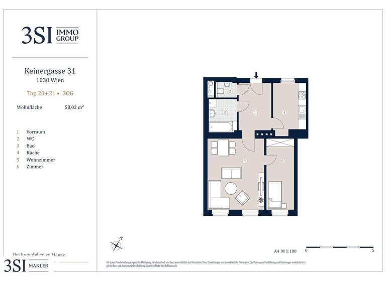 Wohnung zum Kauf 390.000 € 2 Zimmer 58 m² 3. Geschoss Keinergasse 31 Wien 1030